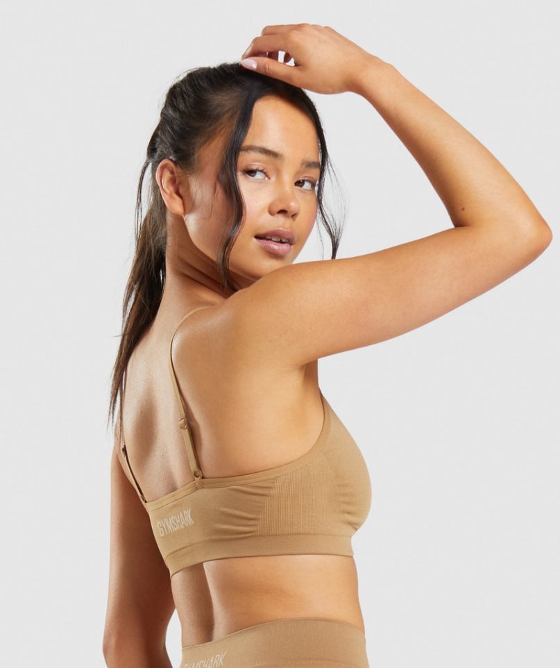 Women's Gymshark Seamless Low Neck Bralette Underwear Light Brown | CA 0567AN